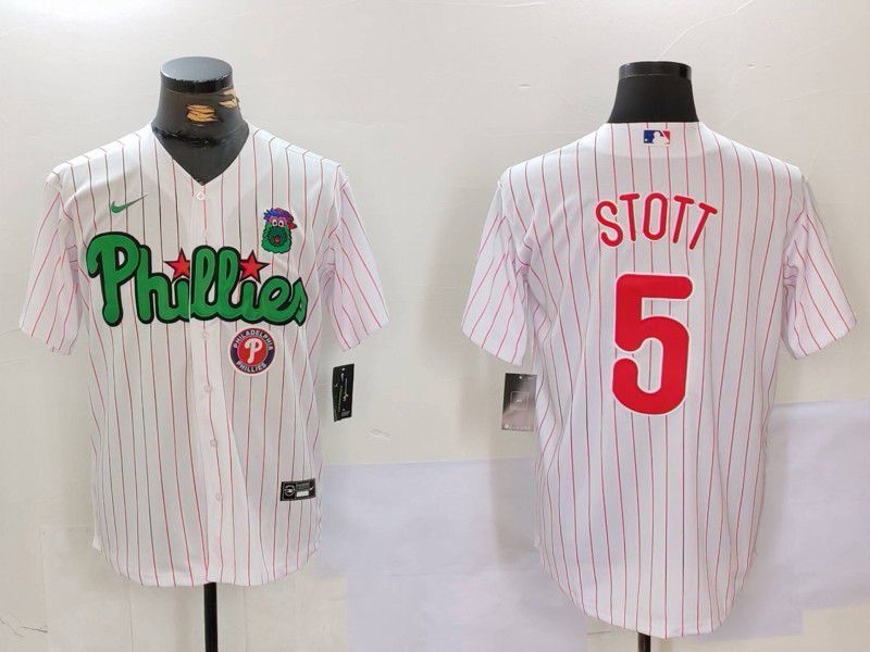 Men Philadelphia Phillies #5 Stott White stripe Second generation Joint Name 2024 Nike MLB Jersey style 3->philadelphia phillies->MLB Jersey